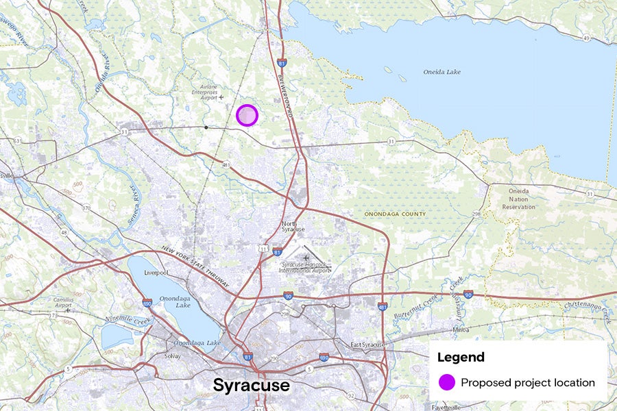 A rendering of the map with the proposed project location